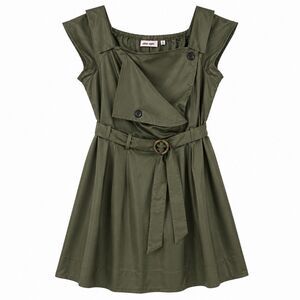 STAR STYLE Women Olive Green Cap Sleeve Trench-Style Belted Midi Dress SZ 1X